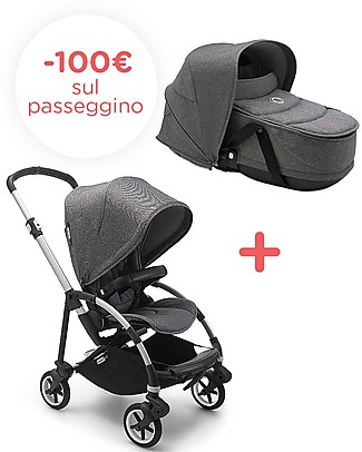 Bugaboo Bugaboo Bee 6 Complete - Passeggino + Navicella Grigio Melange - Telaio Alluminio Sistemi Combinabili per Trio