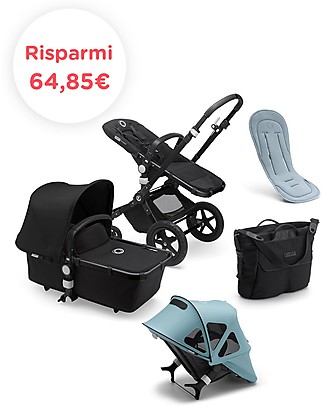 Bugaboo Bugaboo Cameleon 3 Plus Passeggino con Seduta e Navicella - Cappottina Nera + Seduta traspirante e Cappottina Breezy Azzurra + Borsa Cambio Nera Passeggini