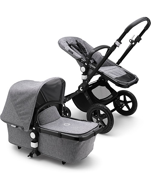 Bugaboo Bugaboo Cameleon 3 Plus Passeggino con Seduta e Navicella - Telaio Nero + Rivestimento Grigio Melange - Il più versatile! Passeggini Trio e Duo