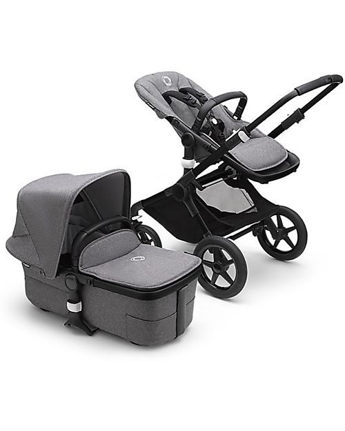 Bugaboo Bugaboo Completo Fox 3 - Carrozzina e Passeggino - Telaio Nero + Rivestimento e Cappottina Grigio Mélange Passeggini Trio e Duo