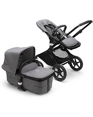 Bugaboo Bugaboo Completo Fox 3 - Carrozzina e Passeggino - Telaio Nero + Rivestimento e Cappottina Grigio Mélange Passeggini Trio e Duo