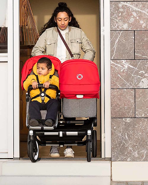 Bugaboo Bugaboo Donkey 3 Fratellare - Carrozzina e Passeggino - Grigio Mélange e Rosso - Si converte in mono in soli 3 click! Passeggini Gemellari