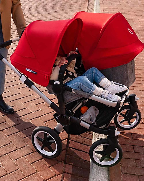 Bugaboo Bugaboo Donkey 3 Fratellare - Carrozzina e Passeggino - Grigio Mélange e Rosso - Si converte in mono in soli 3 click! Passeggini Gemellari