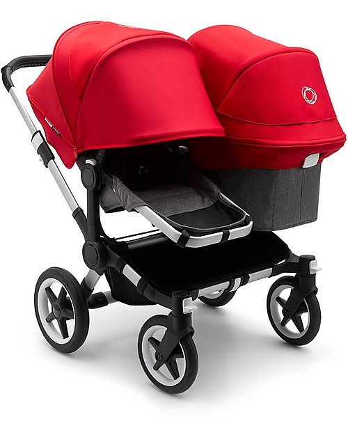 Bugaboo Bugaboo Donkey 3 Fratellare - Carrozzina e Passeggino - Grigio Mélange e Rosso - Si converte in mono in soli 3 click! Passeggini Gemellari