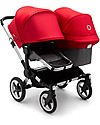 Bugaboo Bugaboo Donkey 3 Fratellare - Carrozzina e Passeggino - Grigio Mélange e Rosso - Si converte in mono in soli 3 click! Passeggini Gemellari