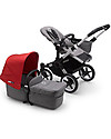 Bugaboo Bugaboo Donkey 3 Fratellare - Carrozzina e Passeggino - Grigio Mélange e Rosso - Si converte in mono in soli 3 click! Passeggini Gemellari