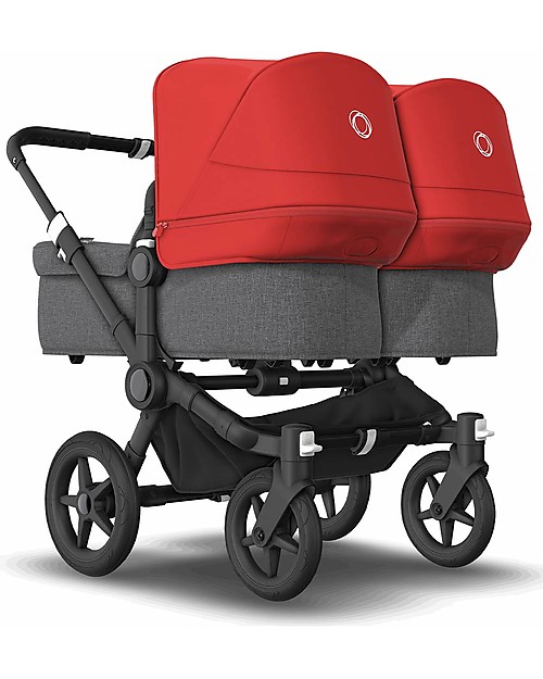 Bugaboo Bugaboo Donkey 3 Gemellare - Carrozzina e Passeggino - Grigio Mélange e Rosso - Si converte in mono in soli 3 click! Passeggini Gemellari