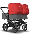 Bugaboo Bugaboo Donkey 3 Gemellare - Carrozzina e Passeggino - Grigio Mélange e Rosso - Si converte in mono in soli 3 click! Passeggini Gemellari