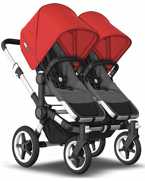 Bugaboo Bugaboo Donkey 3 Gemellare - Carrozzina e Passeggino - Grigio Mélange e Rosso - Si converte in mono in soli 3 click! Passeggini Gemellari