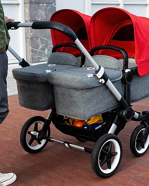 Bugaboo Bugaboo Donkey 3 Gemellare - Carrozzina e Passeggino - Grigio Mélange e Rosso - Si converte in mono in soli 3 click! Passeggini Gemellari