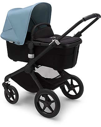 Bugaboo Bugaboo Fox 2 - Carrozzina e Passeggino Multiterreno 2in1 - Telaio Nero+Rivestimento Nero+Cappottina Azzurro Vapore Passeggini