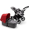 Bugaboo Carrozzina e Passeggino Bugaboo Donkey 3 Mono - Telaio Alluminio+Rivestimento Grigio Melange+ Cappottina Rosso - Si converte in doppio in soli 3 click! Passeggini Gemellari