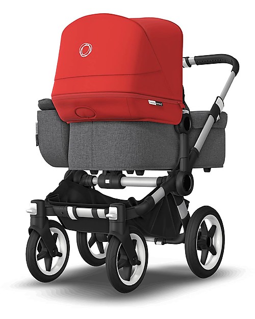 Bugaboo Carrozzina e Passeggino Bugaboo Donkey 3 Mono - Telaio Alluminio+Rivestimento Grigio Melange+ Cappottina Rosso - Si converte in doppio in soli 3 click! Passeggini Gemellari
