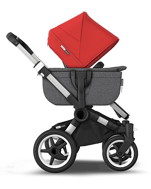 Bugaboo Carrozzina e Passeggino Bugaboo Donkey 3 Mono - Telaio Alluminio+Rivestimento Grigio Melange+ Cappottina Rosso - Si converte in doppio in soli 3 click! Passeggini Gemellari