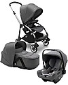 Bugaboo Trio Bee 6 Grigio Melange con Navicella e Seggiolino Auto Turtle Air Grigio Melange- Adattatori inclusi! Passeggini Trio e Duo