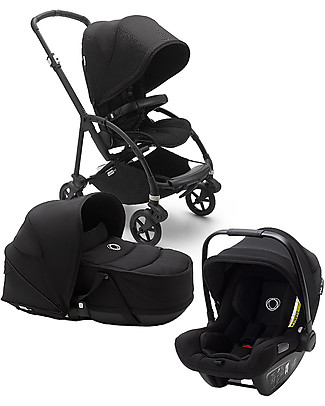 Bugaboo Trio Bee 6 Nero con Navicella e Seggiolino Auto Turtle Air Nero- Adattatori inclusi! Passeggini Trio e Duo