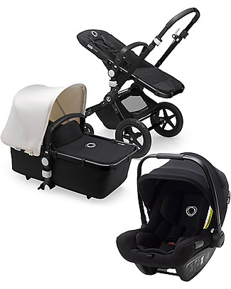Bugaboo Trio Cameleon 3 Plus Bianco e Seggiolino Auto Turtle Air Nero - Adattatori inclusi! Sistemi Combinabili per Trio