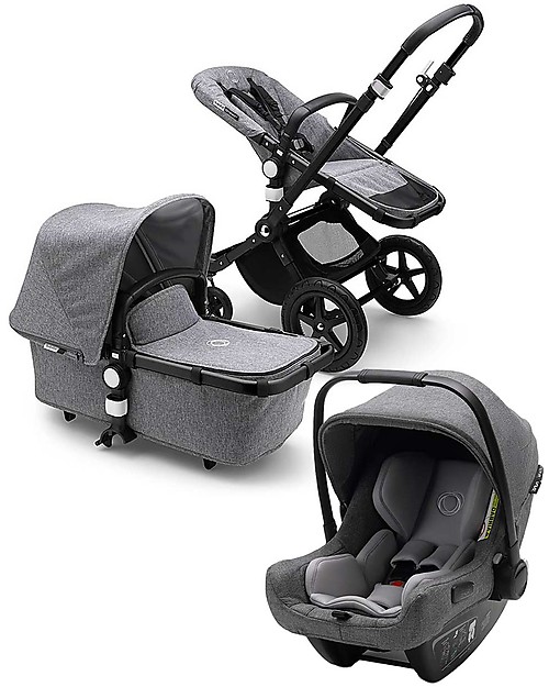 Bugaboo Trio Cameleon 3 Plus Grigio Melange con base Isofix e Seggiolino Auto Turtle Air Grigio Melange - Adattatori inclusi! Passeggini Trio e Duo