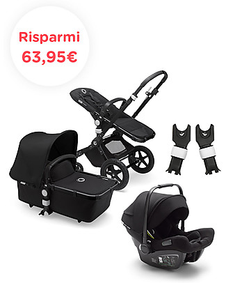 Bugaboo Trio Cameleon 3 Plus Nero e Seggiolino Auto Turtle Air Nero - Adattatori inclusi! Sistemi Combinabili per Trio
