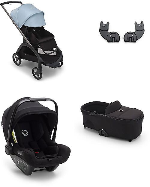 Bugaboo Trio Dragonfly - Passeggino - Graphite Midnight Black Skyline Blue -  Navicella + Seggiolino Auto + Adattatori - Black Midnight Black  Passeggini Trio e Duo