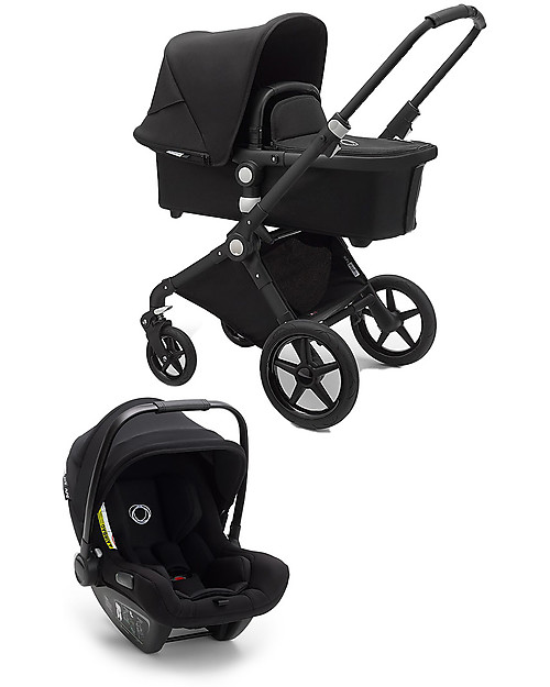 Bugaboo Trio Lynx Nero - Telaio Nero con Seggiolino Turtle Air Nero - Adattatori Inclusi! Passeggini Trio e Duo