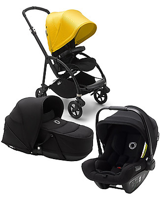 Bugaboo Trio Passeggino Bee 6 Giallo Limone con Navicella e Seggiolino Auto Turtle Air Nero - Adattatori inclusi! Passeggini Trio e Duo