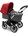 Bugaboo Trio Passeggino Donkey 3 Grigio Mélange con Cappottina Rossa e Seggiolino Turtle Air Grigio Mélange Passeggini Trio e Duo