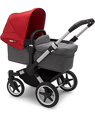 Bugaboo Trio Passeggino Donkey 3 Grigio Mélange con Cappottina Rossa e Seggiolino Turtle Air Grigio Mélange Sistemi Combinabili per Trio