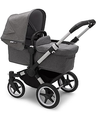 Bugaboo Trio Passeggino Donkey 3 Grigio Mélange con Navicella e Seggiolino Auto Grigio Turtle Air Grigio Mélange Accessori