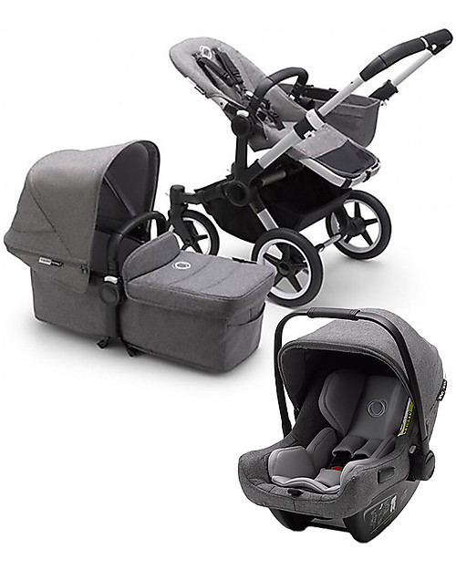 Bugaboo Trio Passeggino Donkey 3 Grigio Mélange con Navicella e Seggiolino Auto Grigio Turtle Air Grigio Mélange Passeggini Trio e Duo