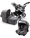 Bugaboo Trio Passeggino Donkey 3 Grigio Mélange con Navicella e Seggiolino Auto Grigio Turtle Air Grigio Mélange Passeggini Trio e Duo