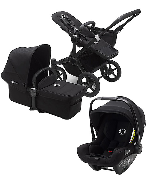 Bugaboo Trio Passeggino Donkey 3 Nero con Navicella e Seggiolino Auto Turtle Air Nero Passeggini Trio e Duo