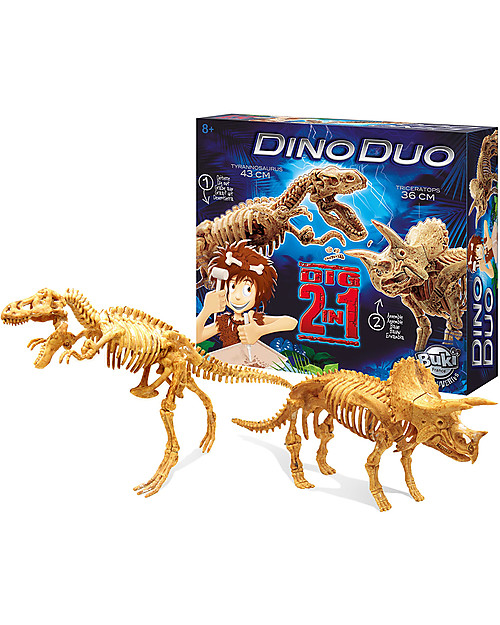 Buki Dino Duo - Con due dinosauri di oltre 35 cm da scoprire e assemblare! Giochi STEM