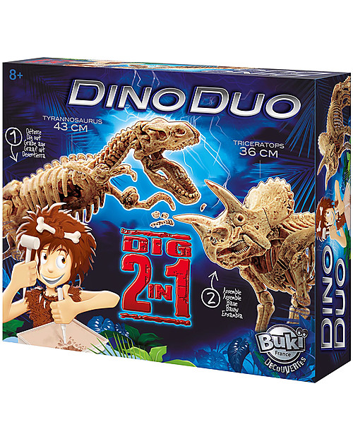 Buki Dino Duo - Con due dinosauri di oltre 35 cm da scoprire e assemblare! Giochi STEM