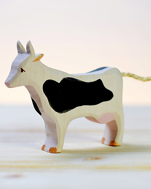 Bumbu Toys Mucca Bianca e Nera - Legno - 10 cm - Fatto a Mano Animali in Legno
