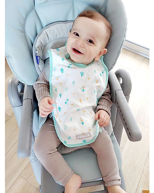Béaba Bavaglino Evolutivo - Cotone - Cactus - più Lungo e più Largo per una Migliore Protezione Bavagli Classici