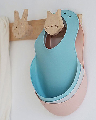 Béaba Bavaglino Impermeabile con Tasca Raccogli Cibo - Silicone - Azzurro Bavagli Impermeabili