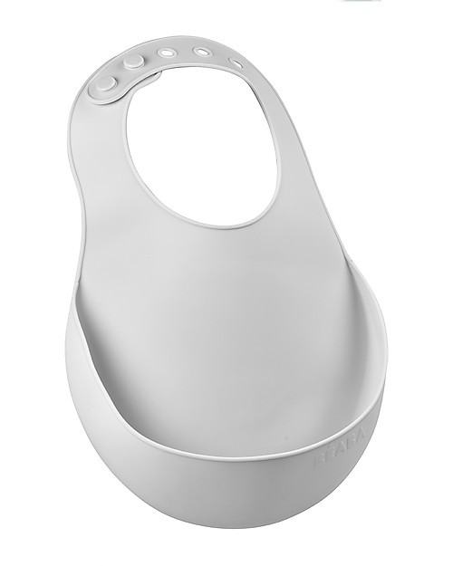 Béaba Bavaglino Impermeabile con Tasca Raccogli Cibo - Silicone - Grigio Bavagli Impermeabili con Tasca