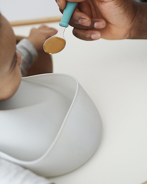 Béaba Bavaglino Impermeabile con Tasca Raccogli Cibo - Silicone - Grigio Bavagli Impermeabili con Tasca