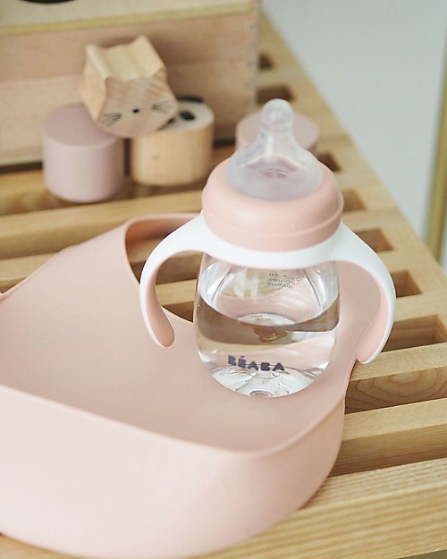 Béaba Bavaglino Impermeabile con Tasca Raccogli Cibo - Silicone - Rosa Bavagli Impermeabili con Tasca