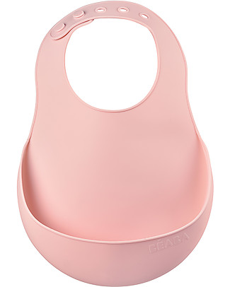 Béaba Bavaglino Impermeabile con Tasca Raccogli Cibo - Silicone - Rosa Bavagli Impermeabili