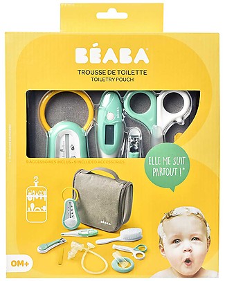 Béaba Beauty Case Completo da Appendere - Grigio - Tutto il Necessario Sempre a Portata di Mano Kit Toilette Neonato
