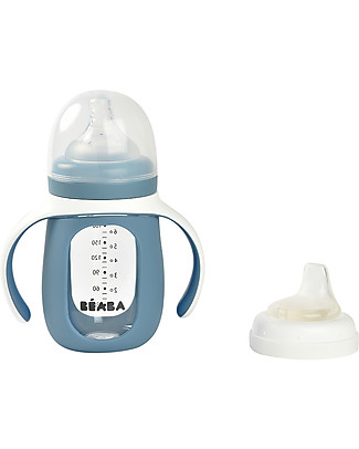 Béaba Biberon da Apprendimento 2in1 - 210 ml - Blu Marino - Vetro e Silicone - Incoraggia il tuo Bambino all'Indipendenza Biberon_