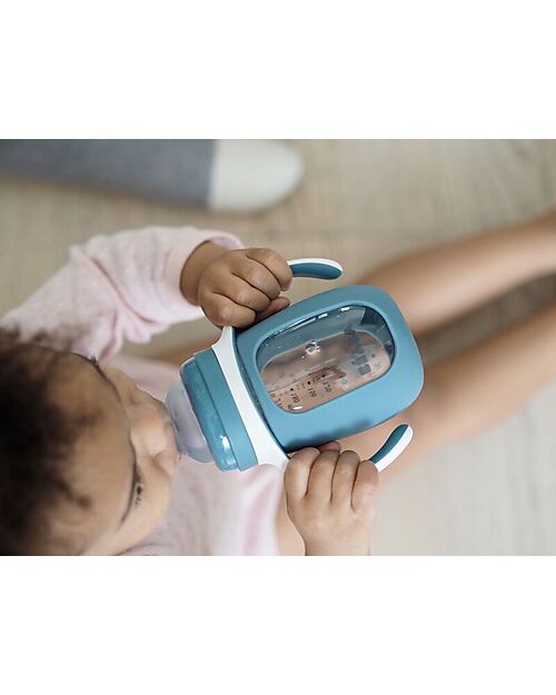Béaba Biberon da Apprendimento 2in1 - 210 ml - Blu Marino - Vetro e Silicone - Incoraggia il tuo Bambino all'Indipendenza Biberon_