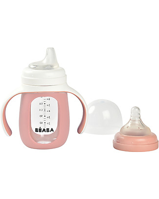 Béaba Biberon da Apprendimento 2in1 - 210 ml - Rosa - Vetro e Silicone - Incoraggia il tuo Bambino all'Indipendenza Biberon_