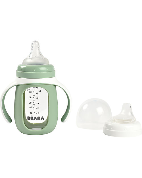 Béaba Biberon da Apprendimento 2in1 - 210 ml - Verde Salvia - Vetro e Silicone - Incoraggia il tuo Bambino all'Indipendenza Biberon_