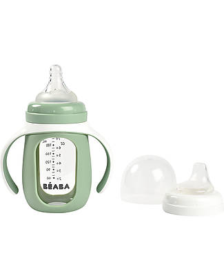 Béaba Biberon da Apprendimento 2in1 - 210 ml - Verde Salvia - Vetro e Silicone - Incoraggia il tuo Bambino all'Indipendenza Biberon_