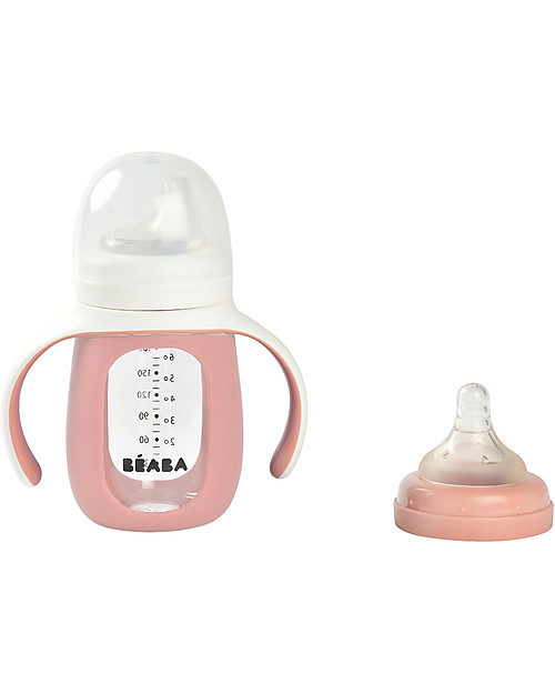 Béaba Biberon da Apprendimento 3in1 - 210 ml - Rosa - Vetro e Silicone - Incoraggia il tuo Bambino all'Indipendenza Biberon_