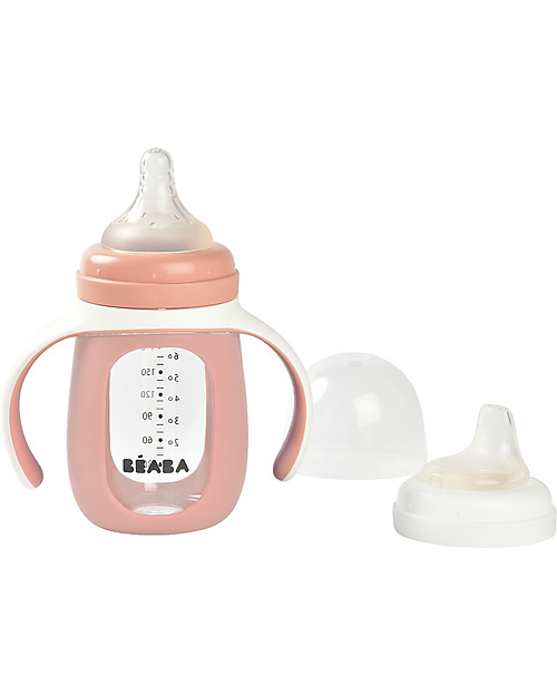 Béaba Biberon da Apprendimento 3in1 - 210 ml - Rosa - Vetro e Silicone - Incoraggia il tuo Bambino all'Indipendenza Biberon_