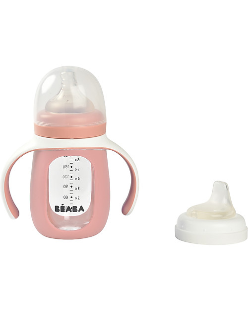 Béaba Biberon da Apprendimento 3in1 - 210 ml - Rosa - Vetro e Silicone - Incoraggia il tuo Bambino all'Indipendenza Biberon_
